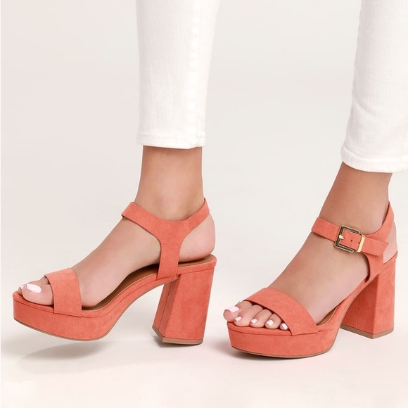 Lulu’s Kimala Ash Coral Suede Platform Heels size 7 EUC - Picture 2 of 4